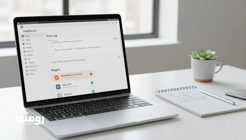 تصویر داشبورد وردپرس و لاگ خطا برای آموزش عیب یابی تداخل افزونه های وردپرس