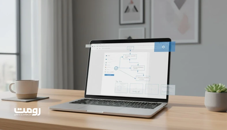 نمایی از طراحی تجربه تعامل با نمایش جریان کاربر و حالت های سیستم در یک رابط وب؛ تمرکز بر رفتار کاربر به جای طراحی صفحه