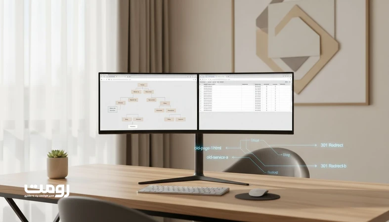 نمایی از نگاشت URL و معماری ریدایرکت 301 در بازطراحی سایت برای حفظ ساختار و سئو