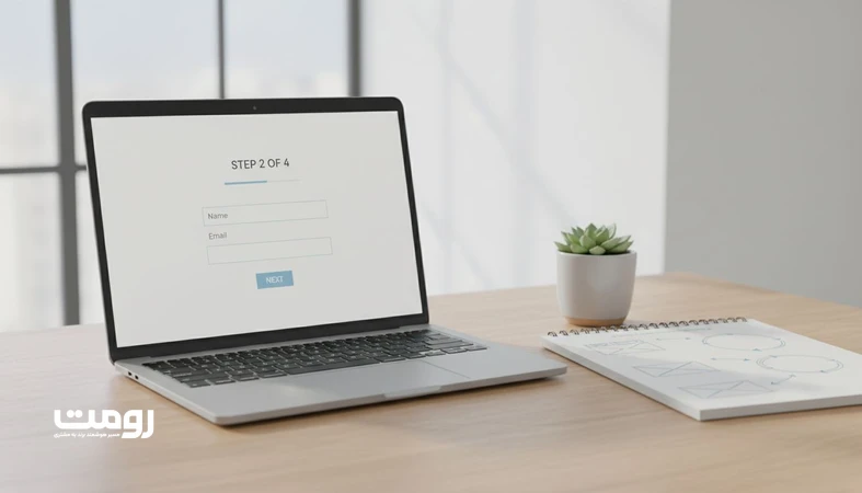 نمایی از رابط کاربری فرم چندمرحله‌ای با نوار پیشرفت برای طراحی تعامل‌های مرحله‌ای و تجربه تکمیل گام‌به‌گام در UX