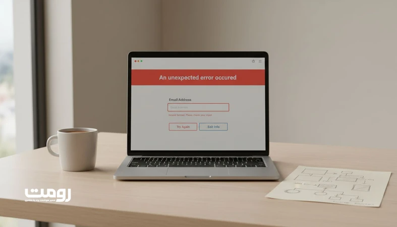 تصویر رابط کاربری وب با نمایش پیام خطا و مسیر جبران در طراحی خطاها در تجربه کاربر
