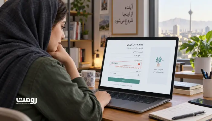 اعتبارسنجی انسانی فرم با نمایش پیام خطای قابل فهم و راهنمای اصلاح کنار فیلدها در یک رابط کاربری مدرن- رومت