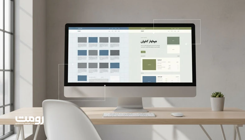 تصویر مقایسه دو طراحی وب برای تمایز برند در فضای شلوغ دیجیتال؛ یکی کلیشه‌ای و دیگری با هویت بصری و لحن متمایز