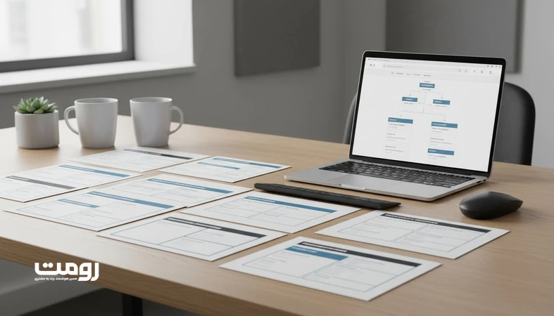 نمایی از وایرفریم و نمودار معماری اطلاعات برای ساختاردهی موضوعات حساس و جلوگیری از هم پوشانی صفحات و cannibalization